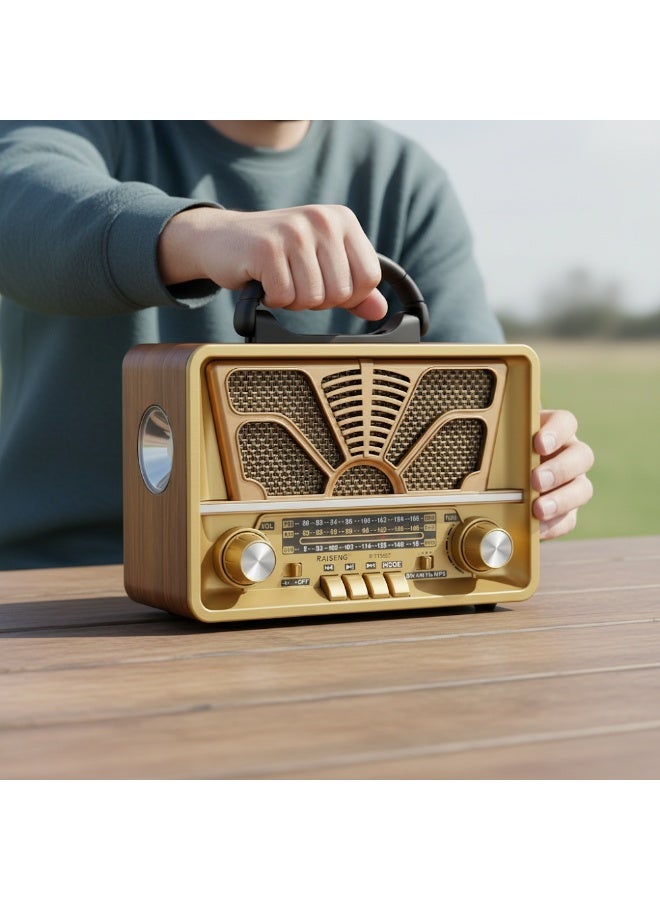 راديو متعدد الموجات FM/AM/SW - مشغل USB/TF/BT ومكبر صوت Hi-Fi - بطارية قابلة لإعادة الشحن وضوء كشاف - موديل R-7133BT - Image 4